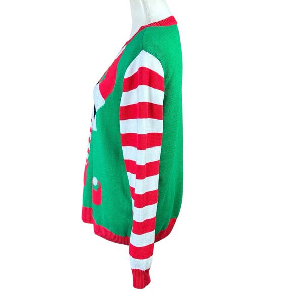 To Be Jolly Holiday Pullover Women Size Large Red Green White Elf Ugly Sweater - Picture 4 of 13